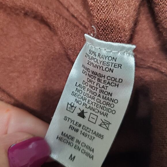 Double Zero Long Sleeve V Neck Chocolate Brown Tunic Sweater Size Medium - Picture 7 of 7